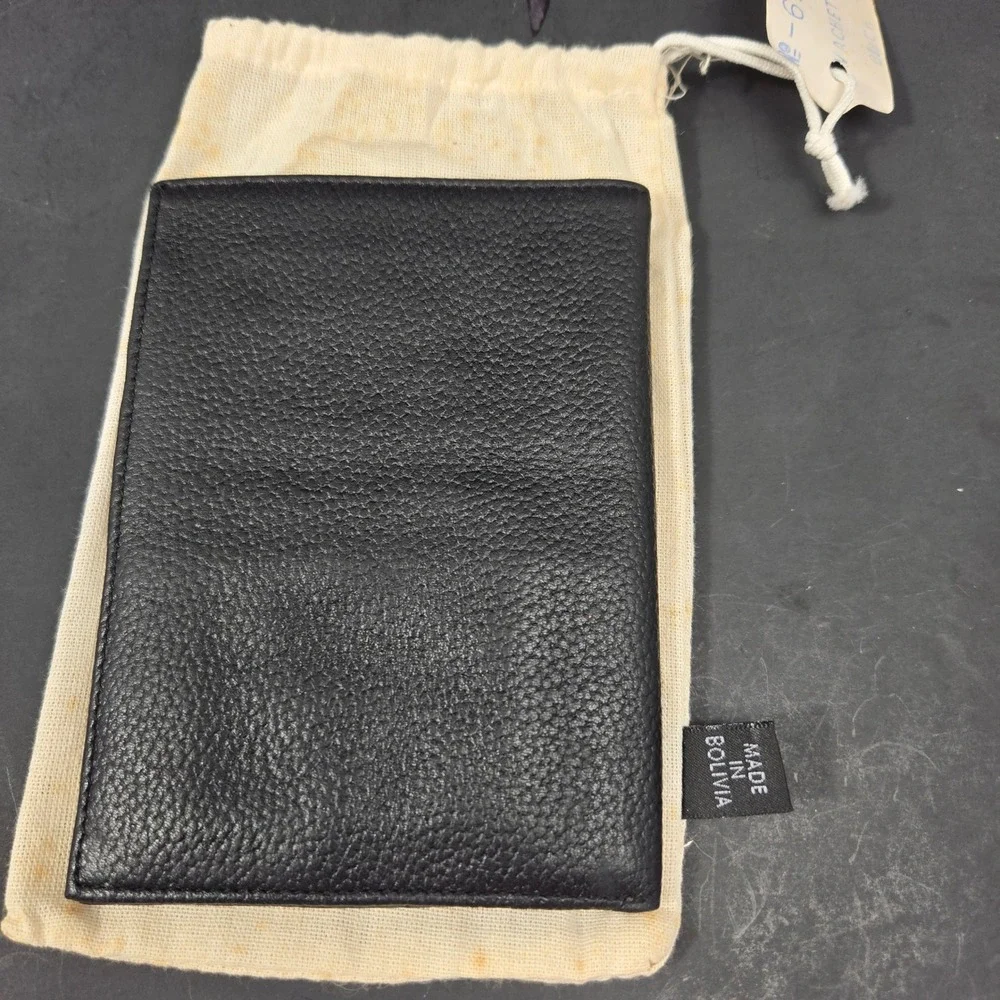 Vintage Pfaffco Vachetta Black Pebbled Leather Bifold Wallet with Dust Bag